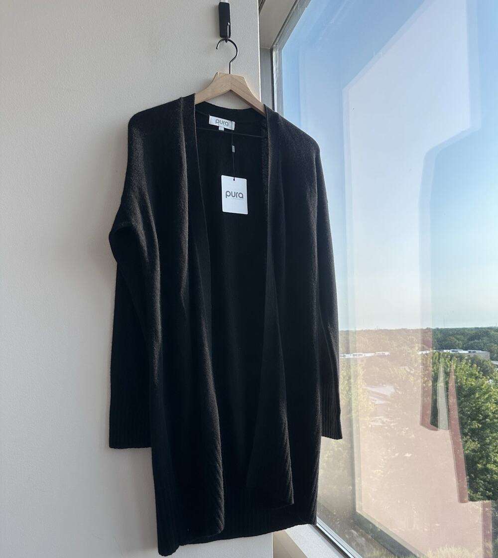 Pura Cashmere Black 100% Cashmere Solid Knit Open Front Cardigan Sweater L
